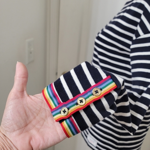 Talbots Size SP 100% Cotton Navy Blue & White Striped Long Sleeve Top - Picture 5 of 13